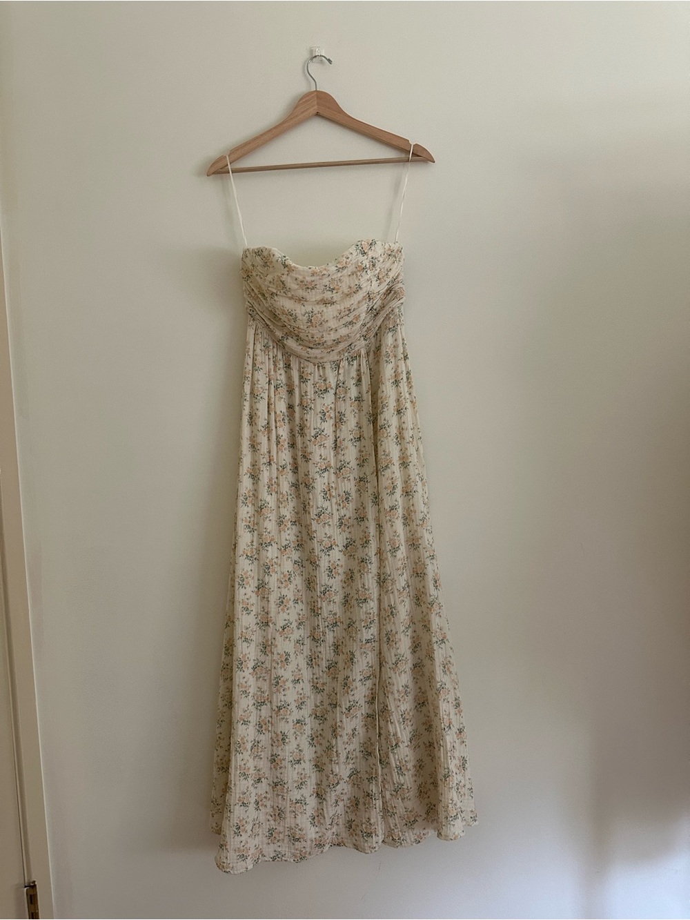 Strapless Floral Maxi Dress in Cream